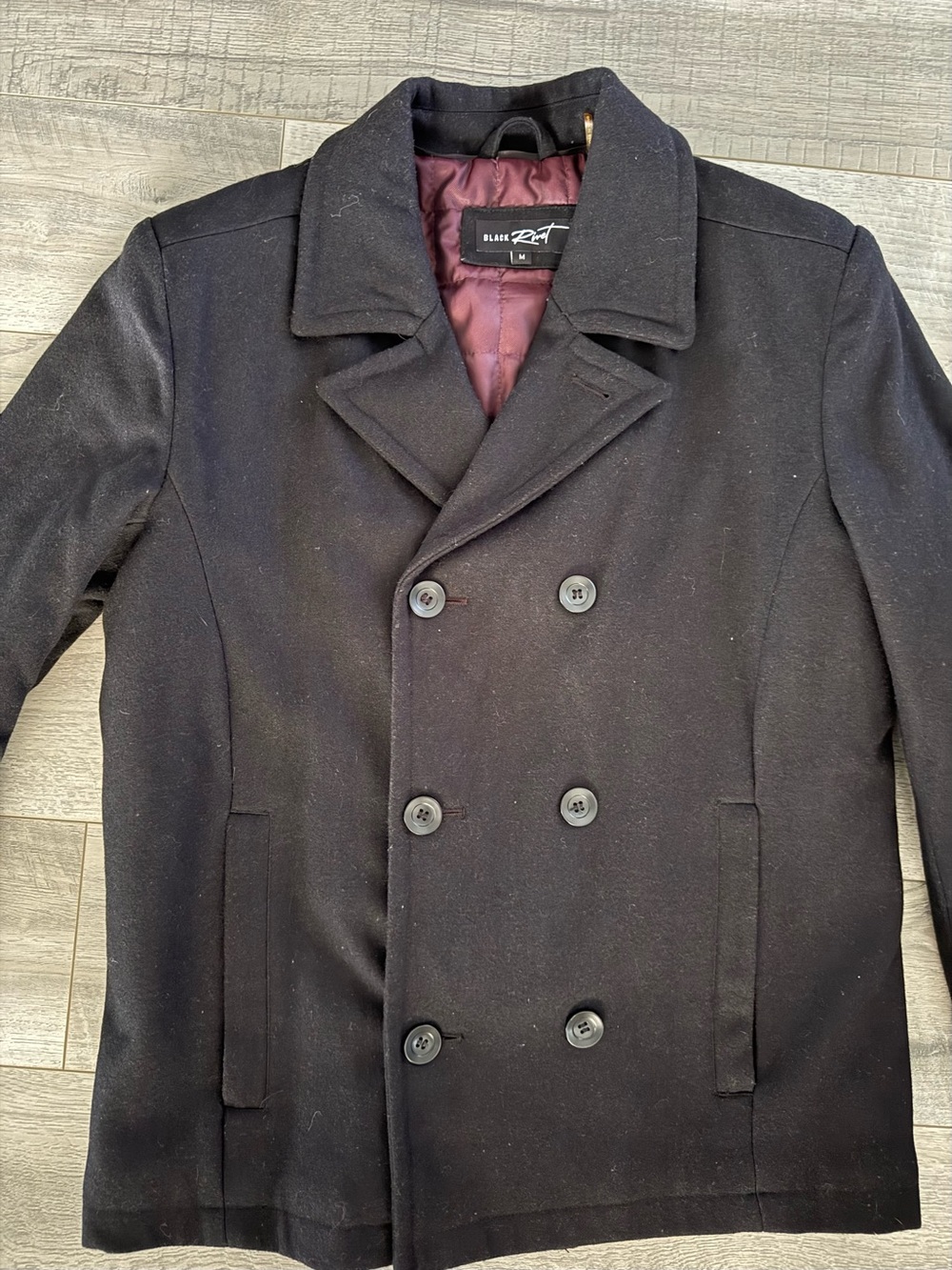Black Rivet Double-Breasted Wool Peacoat